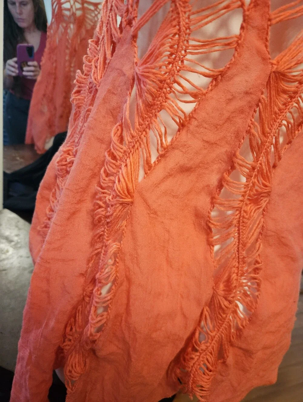 Small * SWIM COVER UP *Crochet Lightweight Pink/Orange - Picture 5 of 6